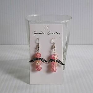 Hand Crafted Earrings Pierced Angel Pink Crackle